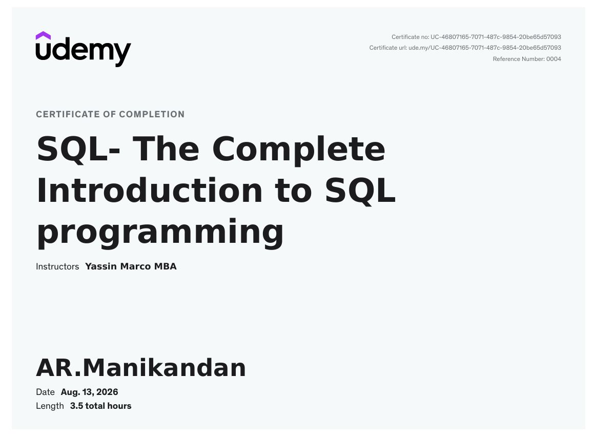 SQL Certification Certificate